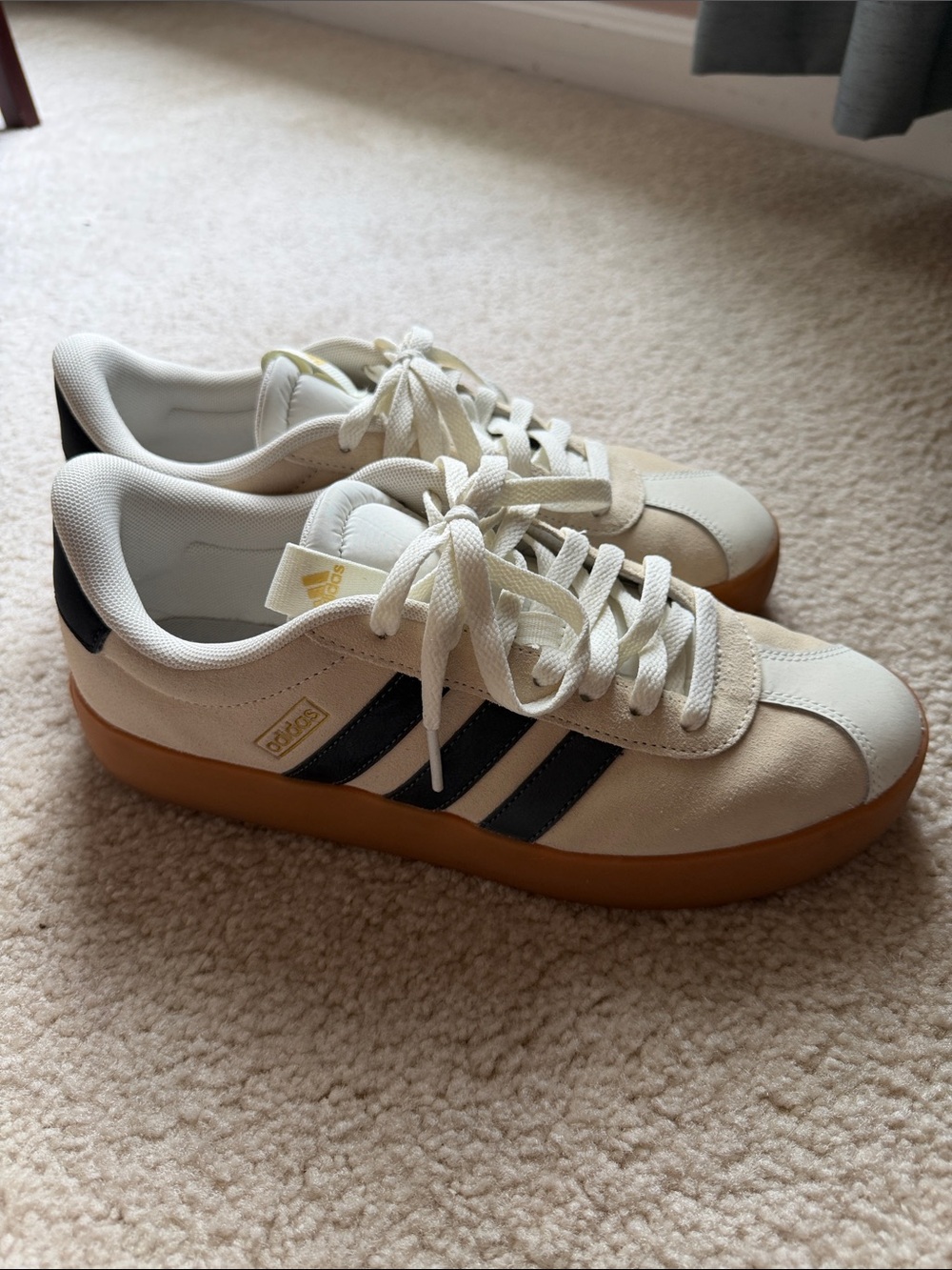 Adidas Cream Sneakers with Dark Stripes and Gum Sole